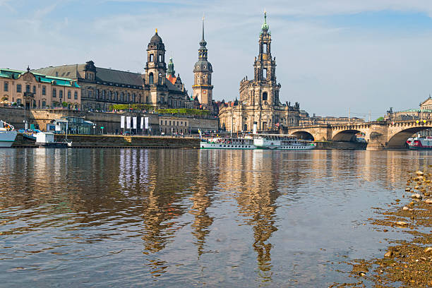 istock Dresden Hofkirche mirroring in the river Elbe at low water 475282020
