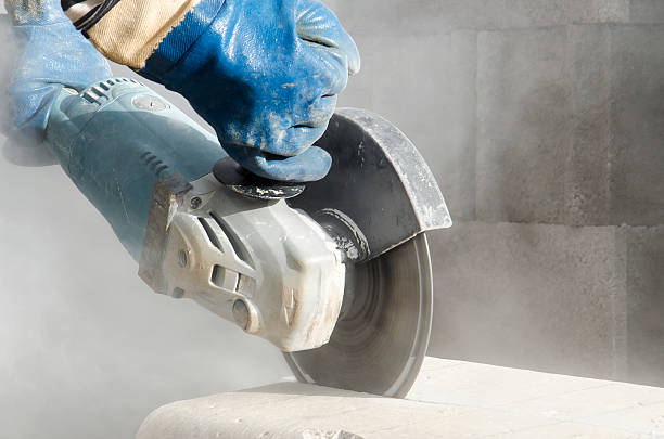 istock Grinder, Electric saw, Dust, Cut, Protective gloves, Blade 475292714
