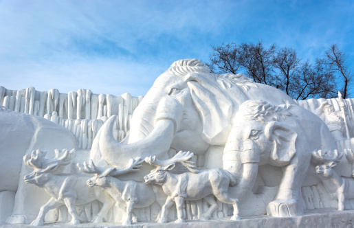 Harbin, China - January 9, 2014: Snow  sculpture. Located in Sun Island Park of Harbin City, Heilongjiang Province, China.