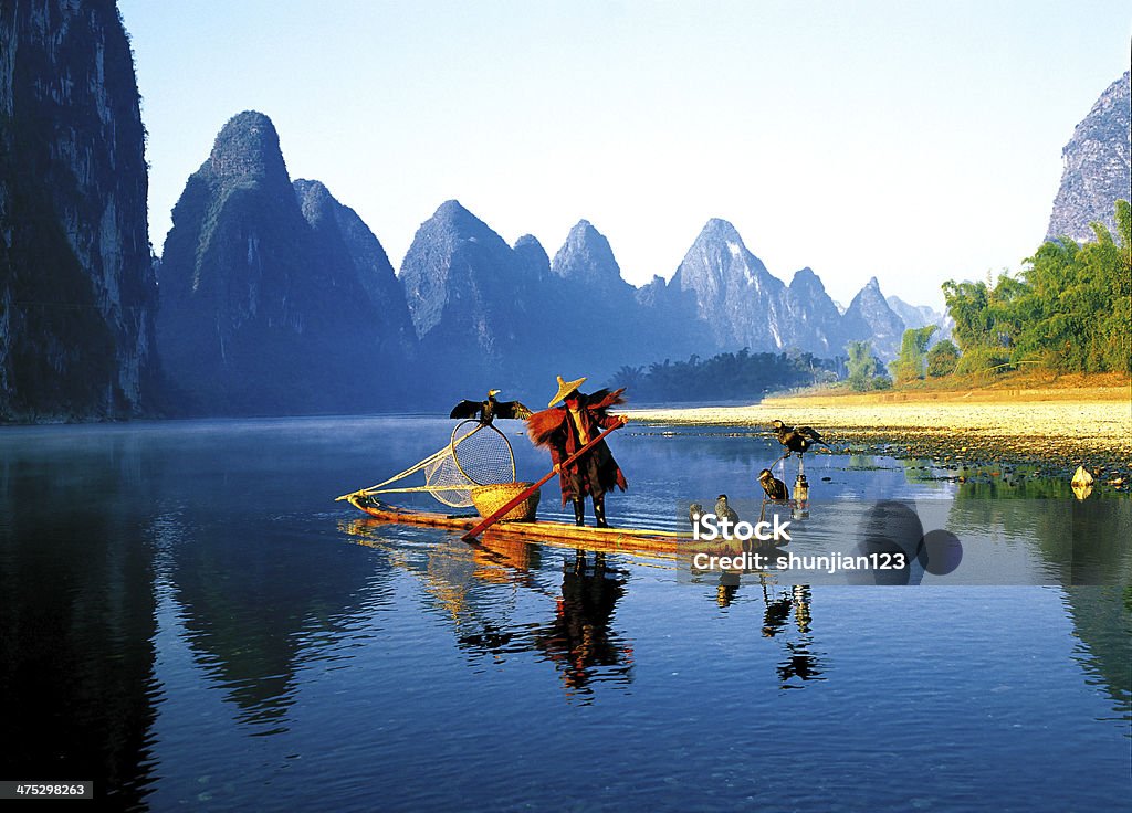 Fisherman on the Li River in Guilin China - East Asia Stock Photo