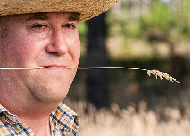 Farmer with Piece of Grass in his Mouth stock photo