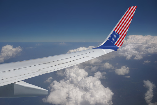 Country flag in airplane wing.