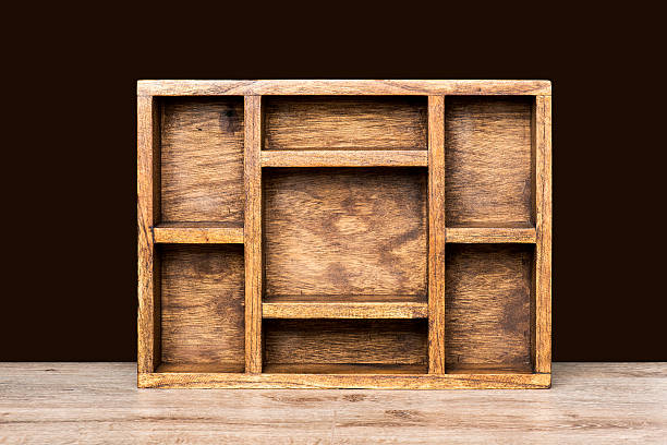 木製 septate ボックス - shelf bookshelf empty box ストックフォトと画像