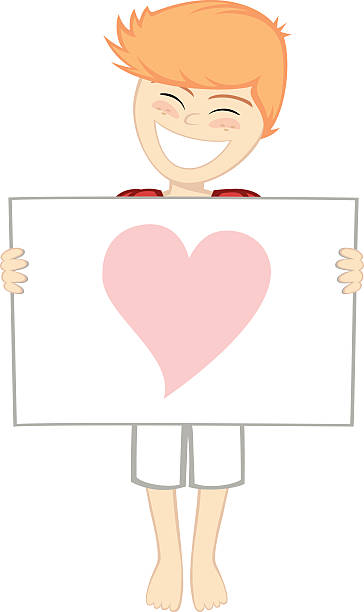 Boy with surprise A ginger boy with a white board and a heart shape larrikin stock illustrations