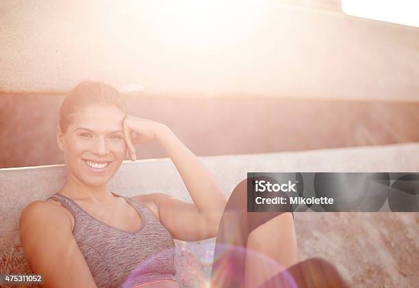 Taking A Break After A Great Run Stock Photo - Download Image Now - 20-29 Years, 2015, Adult