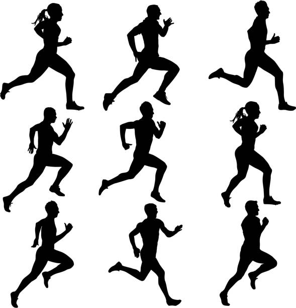 Set running silhouettes. Set running silhouettes. Vector illustration. track and field athlete stock illustrations