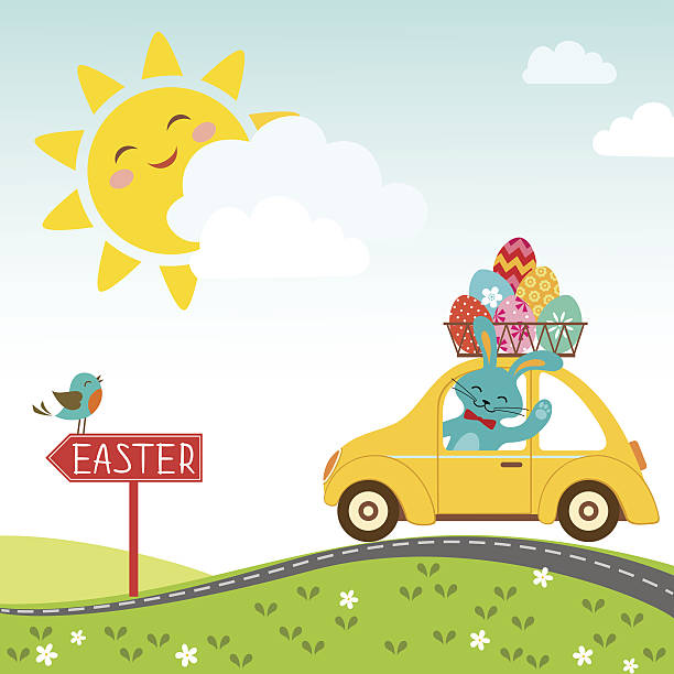 illustrazioni stock, clip art, cartoni animati e icone di tendenza di strada per buona pasqua копия - easter bunny easter grass sunlight