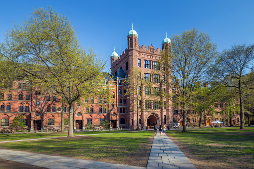 New Haven, USA - May 4, 2015: Yale University campus on April 4, 2015. It is a private Ivy League research university in New Haven, Connecticut. Founded in 1701