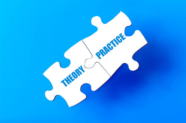 istock Connected puzzle pieces with words THEORY and PRACTICE 475318274