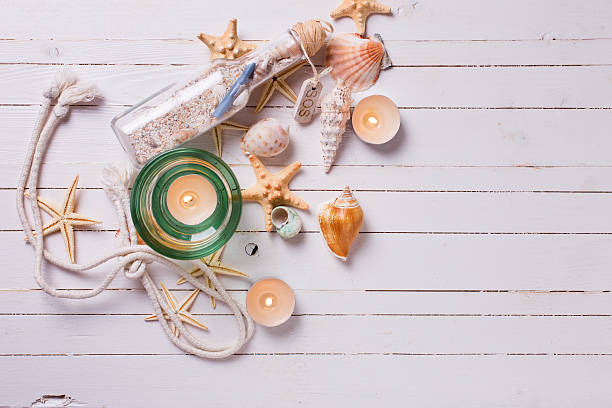 istock Marine items on wooden background. 475319318