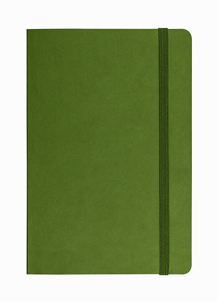 グリーンレザーのノート型白背景 - leather folder ストックフォトと画像