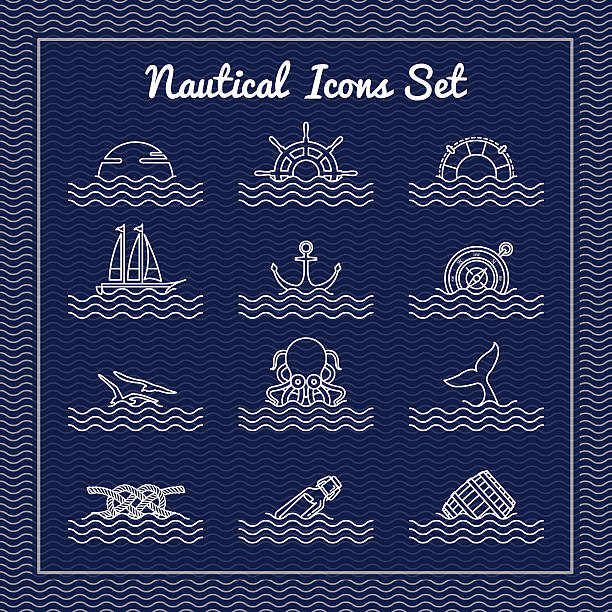ilustrações, clipart, desenhos animados e ícones de conjunto de ícones náutico - fishing industry fishing nautical vessel buoy