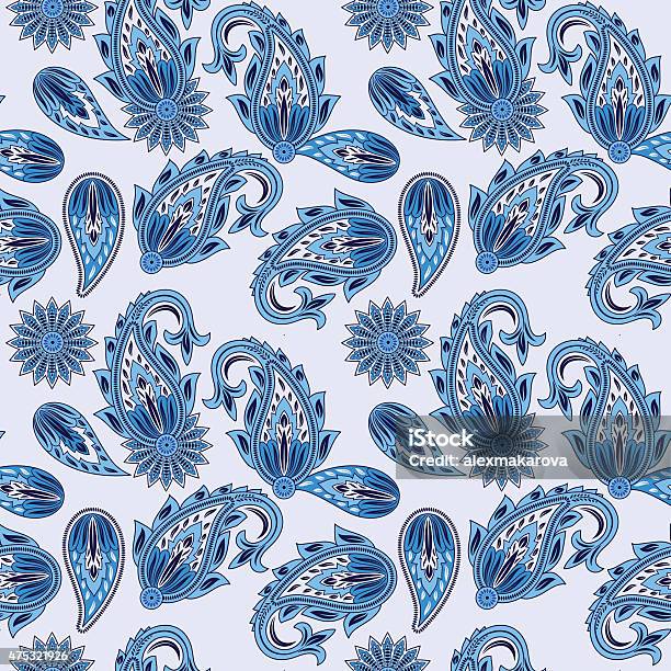 Vector Seamless Paisley Pattern In Blue Stock Illustration - Download Image Now - 2015, Abstract, Backgrounds