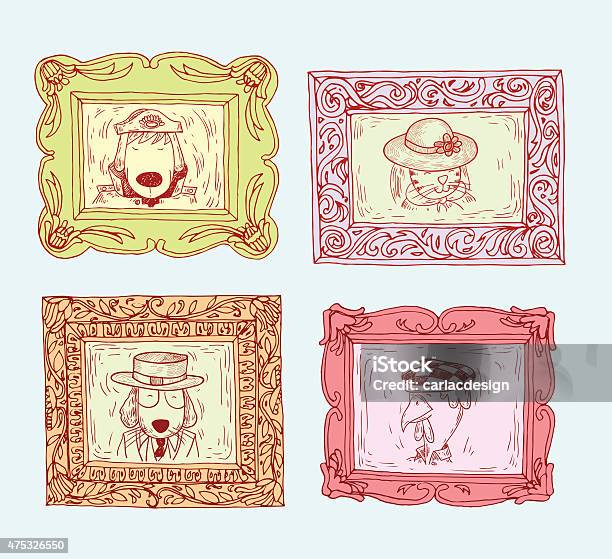 Set Picture Frames With Animals Portrait Hand Drawn Vector Illustration Stock Illustration - Download Image Now