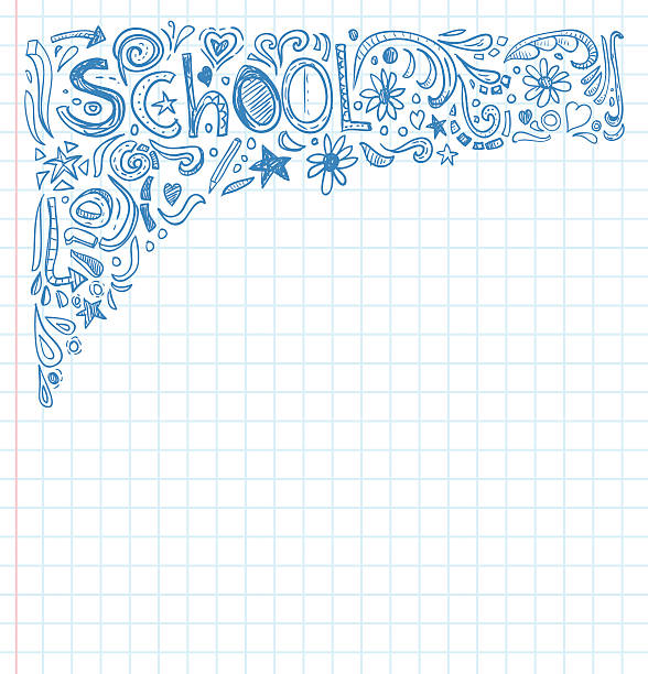 студент бессмысленный рисунок на бумаге, снова в школу sketchbook иллюстрация. - yearbook stock illustrations
