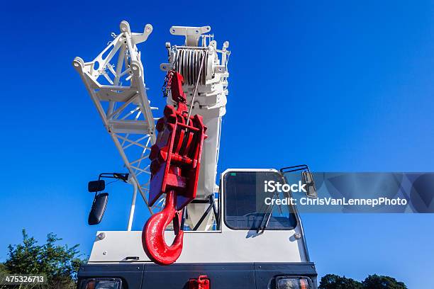 Mobile Crane Red White Hook Stock Photo - Download Image Now - Colors, Construction Machinery, Contract