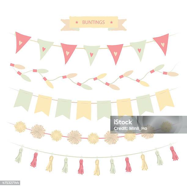 Buntings Set On White Background Stock Illustration - Download Image Now - Baby - Human Age, Bunting, Flag