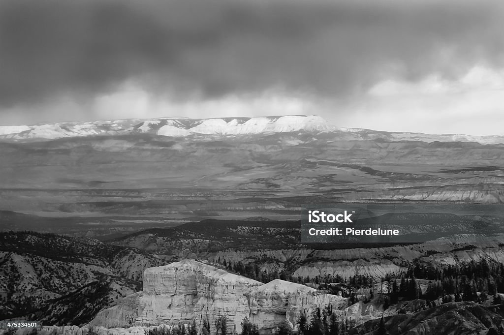 cloudscape and scenic view from Yovimpa Point cloudscape and scenic view from Yovimpa Point , Bryce Canyon National Park, Utah, USA - black and white picture Arid Climate Stock Photo