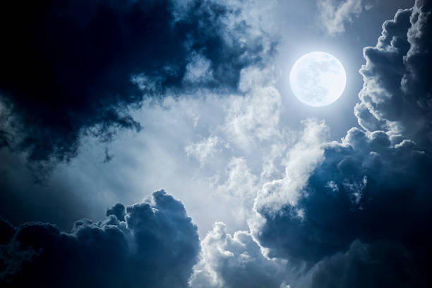 Photo of Dramatic Nighttime Clouds and Sky With Beautiful Full Blue Moon