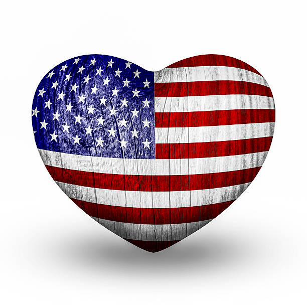 istock Flag On Wooden Heart - USA 475337983