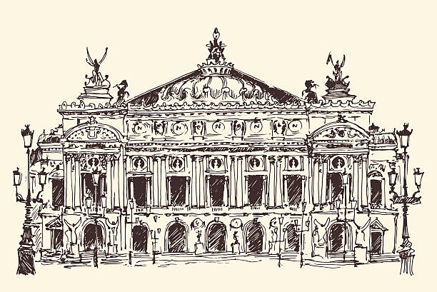 ilustrações, clipart, desenhos animados e ícones de paris, frança, palais garnier (paris opera house) vintage gravado - edifício de teatro