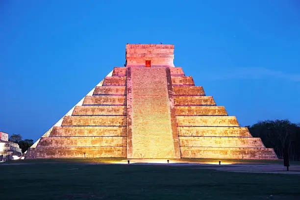 light show at night on Chichen Itza, Mexico, one of the New Seven Wonders of the World