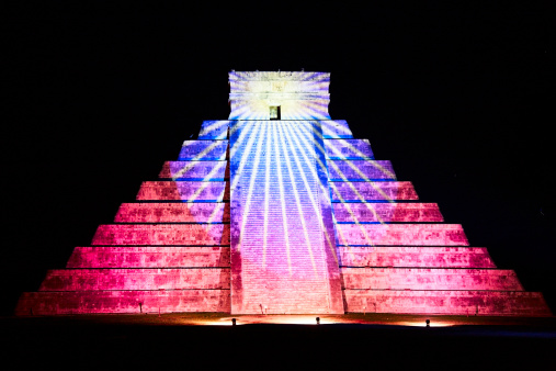 light show at night on Chichen Itza, Mexico, one of the New Seven Wonders of the World