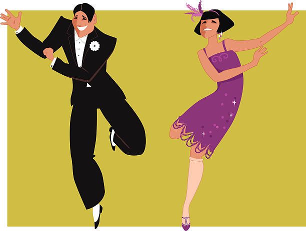 Dancing the Charleston Young couple dressed in 1920s fashion dancing the Charleston, vector illustration, EPS 8 decoteau stock illustrations