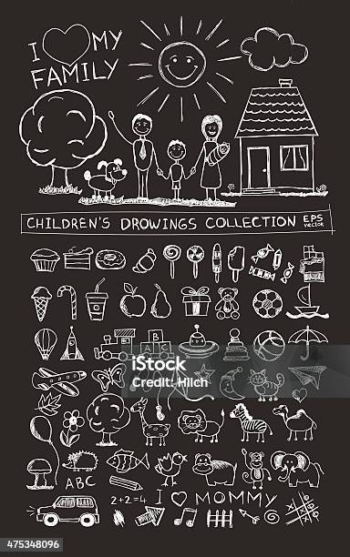 Child Hand Drawing Illustration School Blackboard Sketch Image Vector Doodles Stock Illustration - Download Image Now