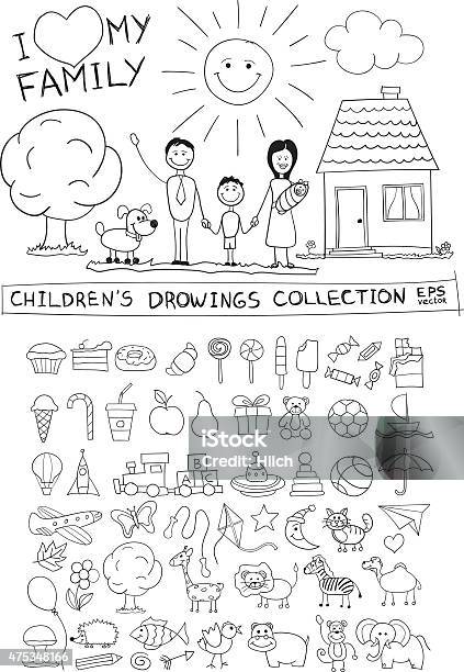 Child Hand Drawing Illustration Line Graphic Sketch Vector Doodles Set Stock Illustration - Download Image Now