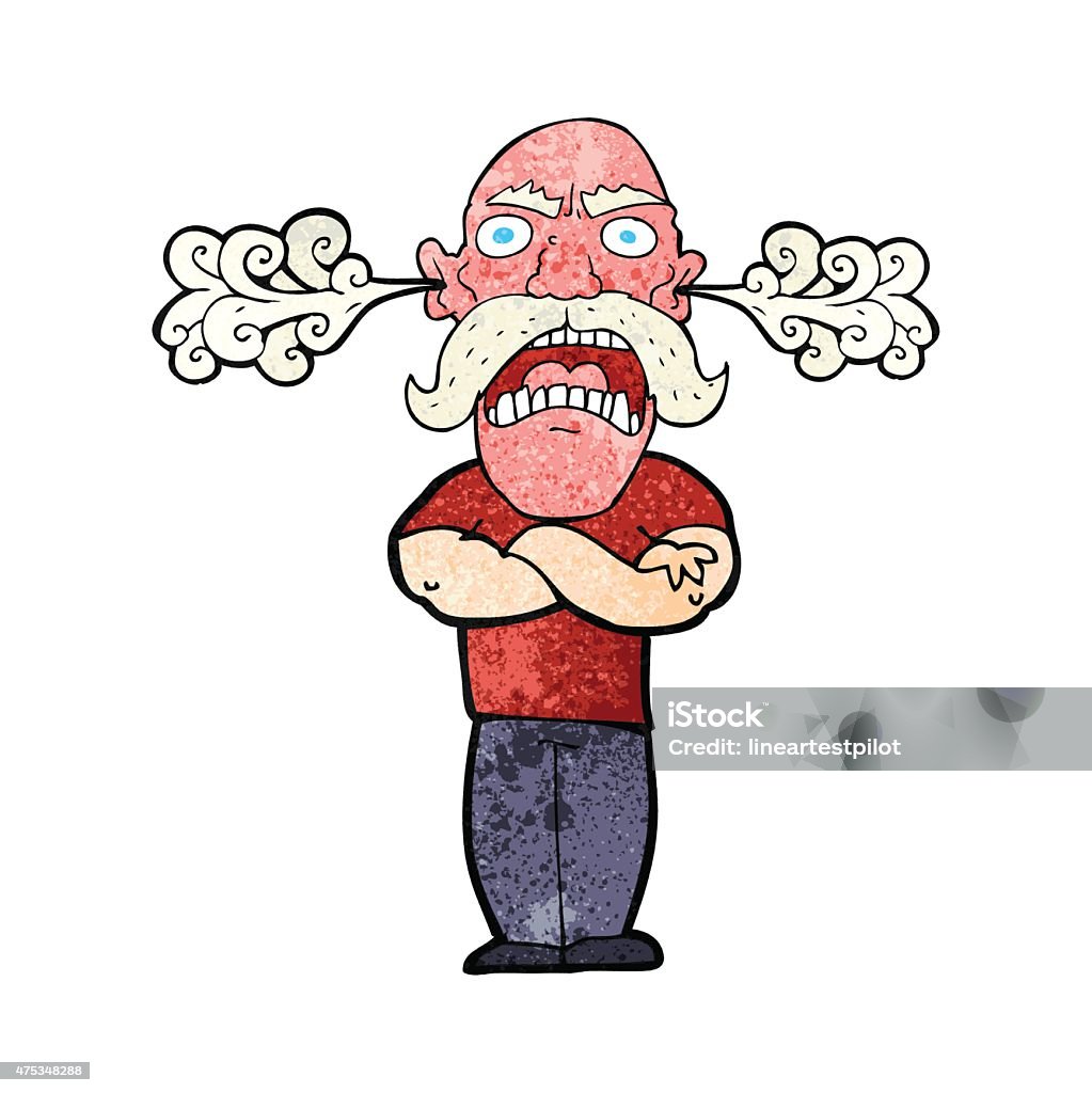 Hombre Furioso de historieta con cara roja - arte vectorial de 2015 libre de derechos