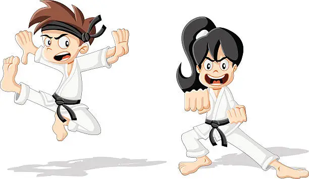 Vector illustration of Cartoon karate kids