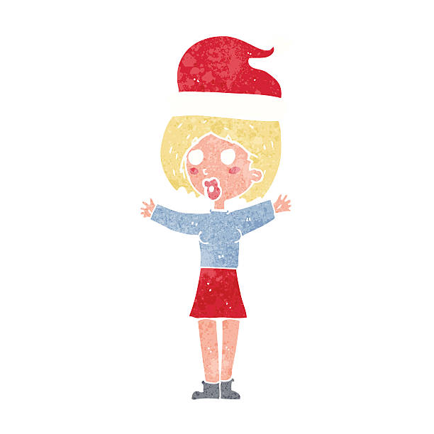 istock cartoon woman wearing xmas hat 475348566