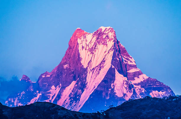 Sunset of Machhapuchhre with clear sky stock photo