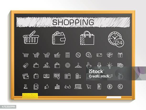 Shopping Hand Drawing Sketch Icons Set Vector Doodle Blackboard Illustration Stock Illustration - Download Image Now