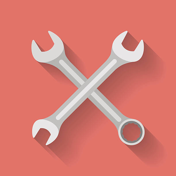 illustrazioni stock, clip art, cartoni animati e icone di tendenza di icona della chiave.   piatto stile - wrench