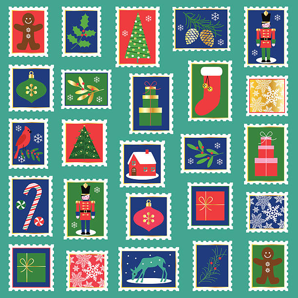 크리스마스 스템프 클립아트 - bird christmas holly christmas stocking stock illustrations
