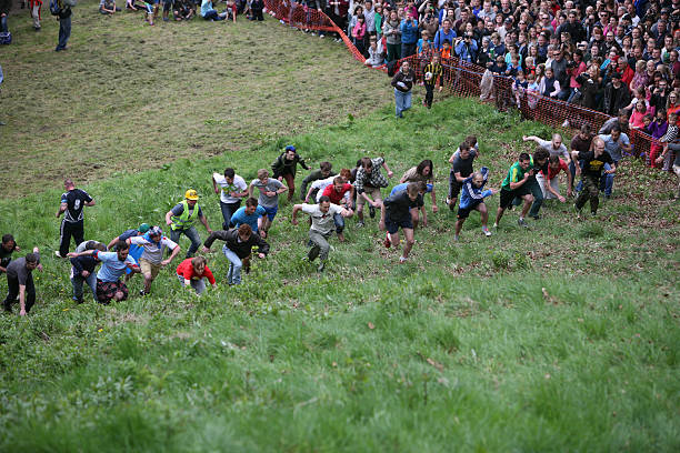Brockworth, England - May 25, 2015: Men’s uphill Race at the 2015 Cheese Rolling event in Gloucestershire