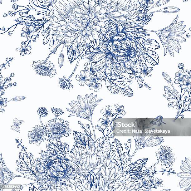 Seamless Pattern With Summer Flowers Stock Illustration - Download Image Now - Floral Pattern, Flower, Blue