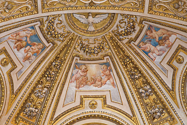 Rome - The stucco and fresco in apse of side chapel in Basilica di Sant Agostino (Augustine) from 17. cent.