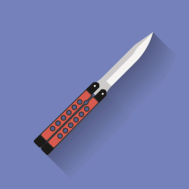 иконы бабочка нож или balisong.   плоский стиль - knife weapon switchblade dagger stock illustrations