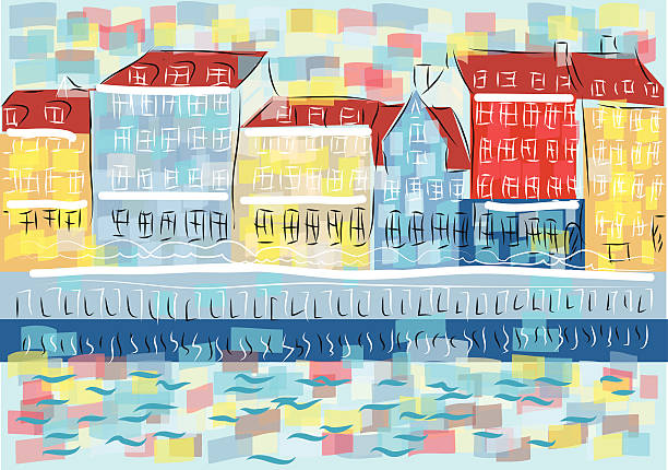 copenhagen copenhagen. abstract multicolor building as architecture of Nyhavn in Copenhagen, Denmark nyhavn stock illustrations