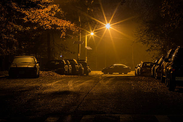 Cars parked at night