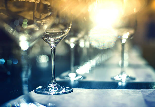 istock Close up picture of empty glasses in restaurant. Selective focus 475361148