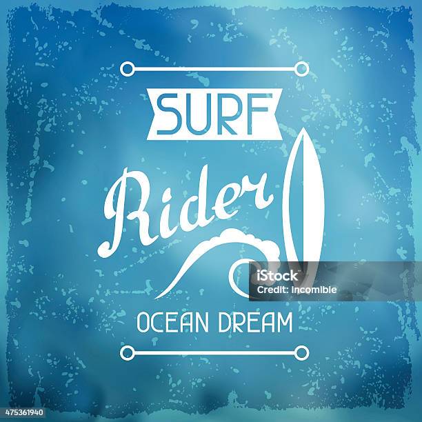 Surfing Label On Meshes Background With Stains Stock Illustration - Download Image Now - 2015, Activity, Badge