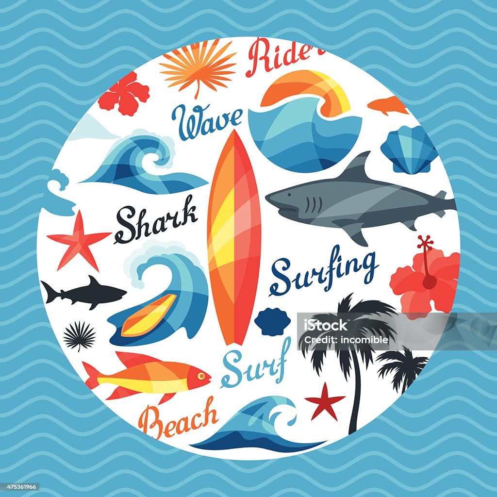Surfer Objects Background With Surfing Design Elements And Objects Stock Illustration ...