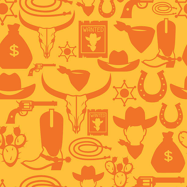 дикий запад seamless pattern with ковбой объекты и элементы дизайна - horseshoe seamless backgrounds vector stock illustrations