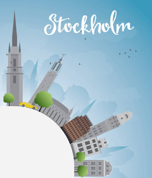 sztokholm skyline z szarą budynków i blue sky - stockholm silhouette sweden city stock illustrations