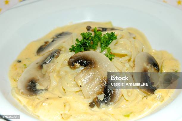 Spaghetti Mushroom Cheese Sauce Stock Photo - Download Image Now - Boiled, Cheddar Cheese, Cheese