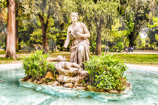 Classical Fountain in Villa Borghese Park, Rome, Italy